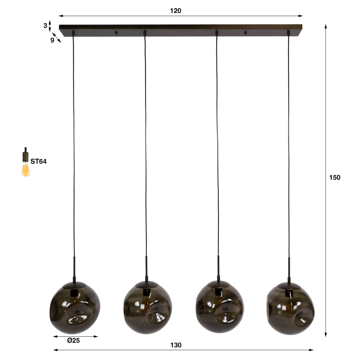 STELLAR Pendelleuchte 4-Fassungen / Alt Silber/ Sienna Braun