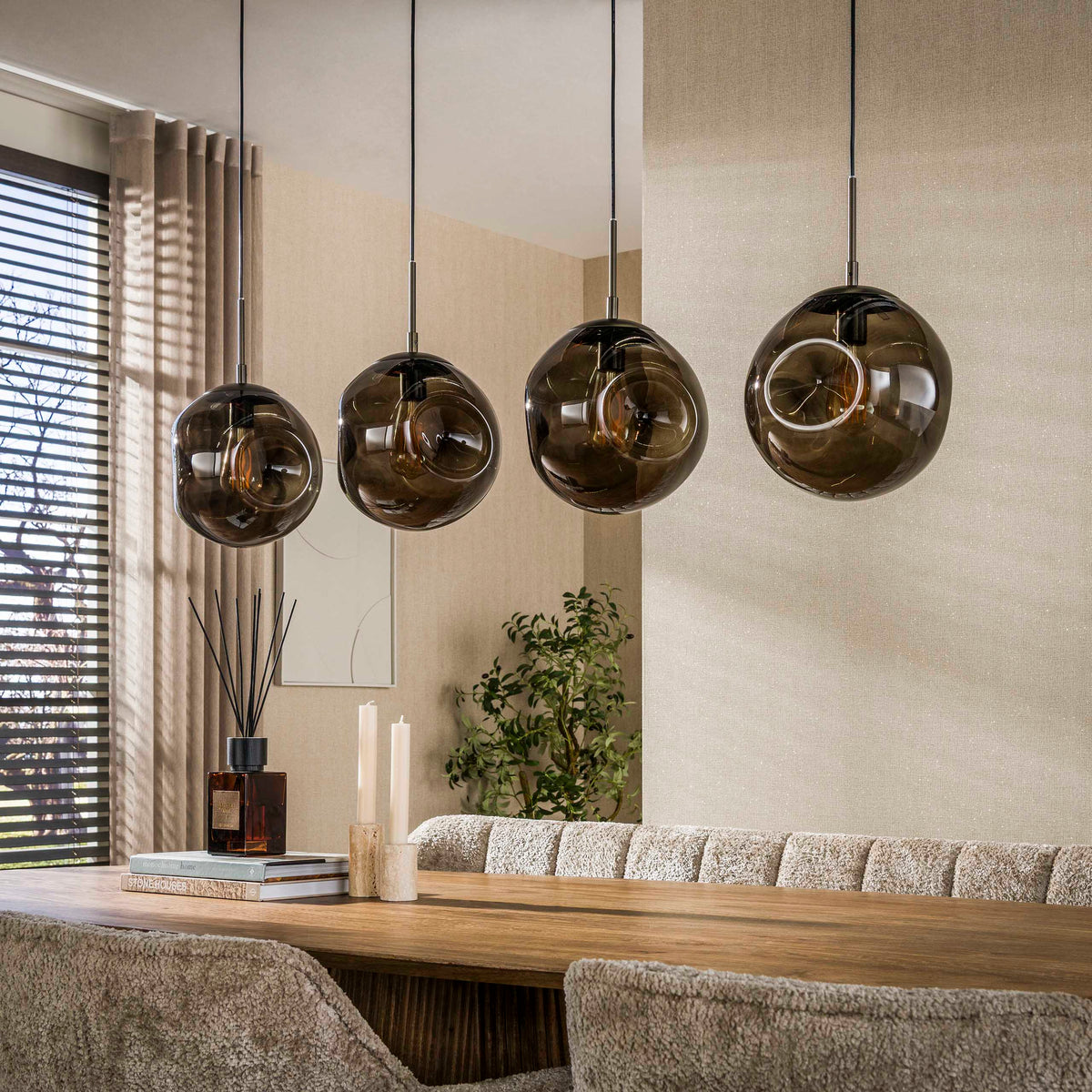 STELLAR Pendelleuchte 4-Fassungen / Alt Silber/ Sienna Braun