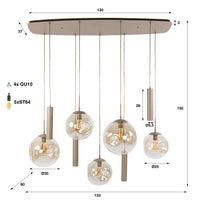 Pendelleuchte STELLAR 5+4F – 9-flammig – Sienna Braun oder Beige