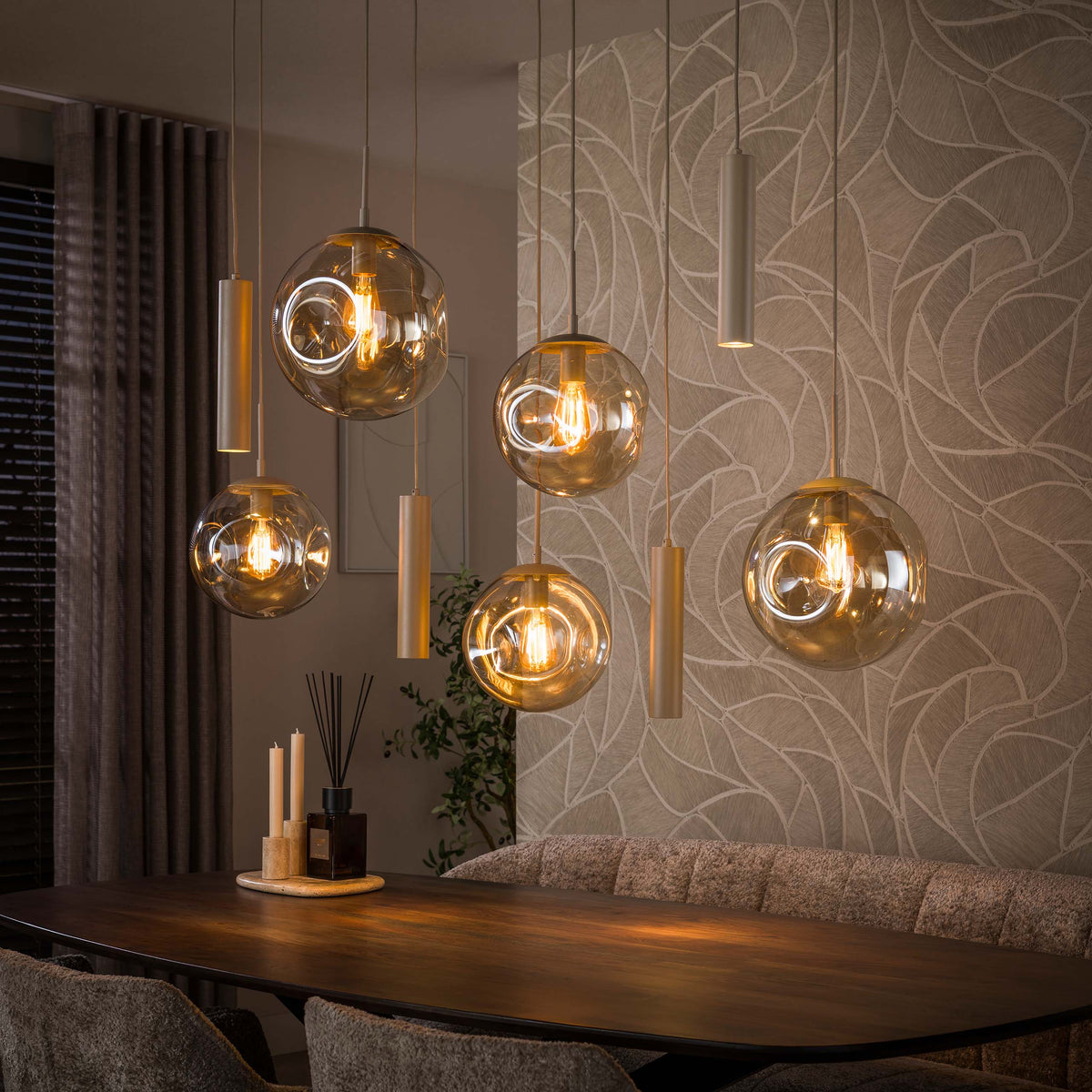 Pendelleuchte STELLAR 5+4F – 9-flammig – Sienna Braun oder Beige