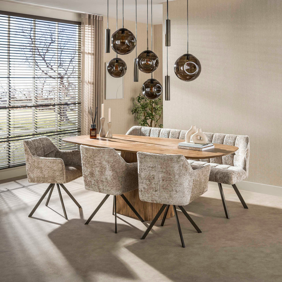 Pendelleuchte STELLAR 5+4F – 9-flammig – Sienna Braun oder Beige