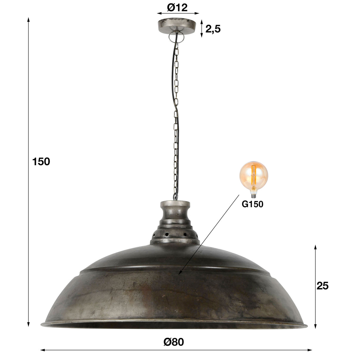 Pendelleuchte Industry 1-Fassung Ø80cm / Alt Silber