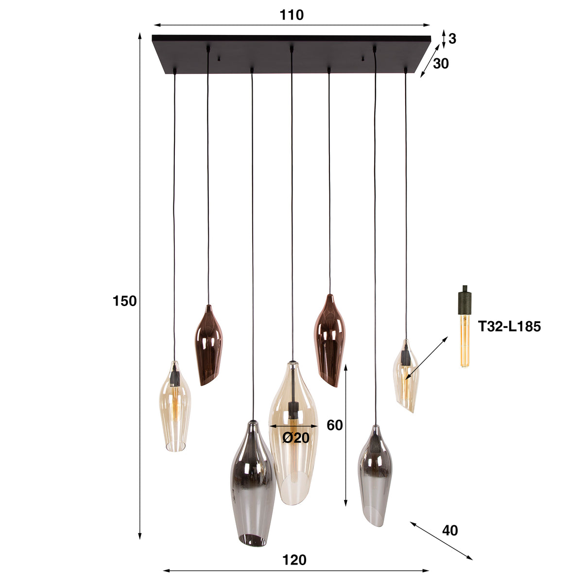 Pendelleuchte Cocoon 4+3-Fassungen / Schwarz