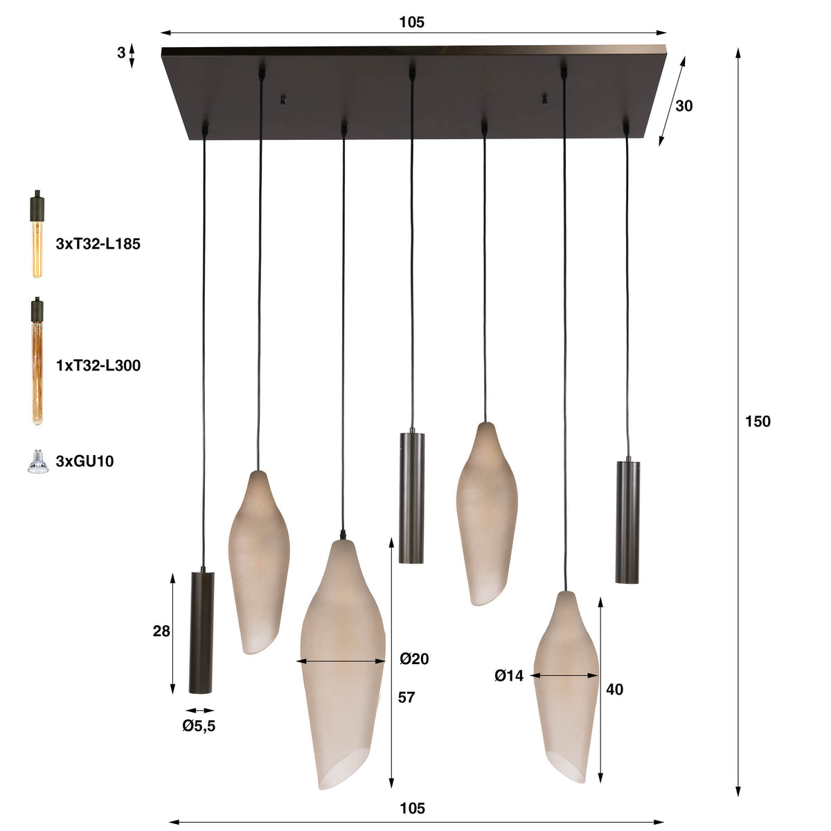 Pendelleuchte Cocoon 4+3-Fassungen