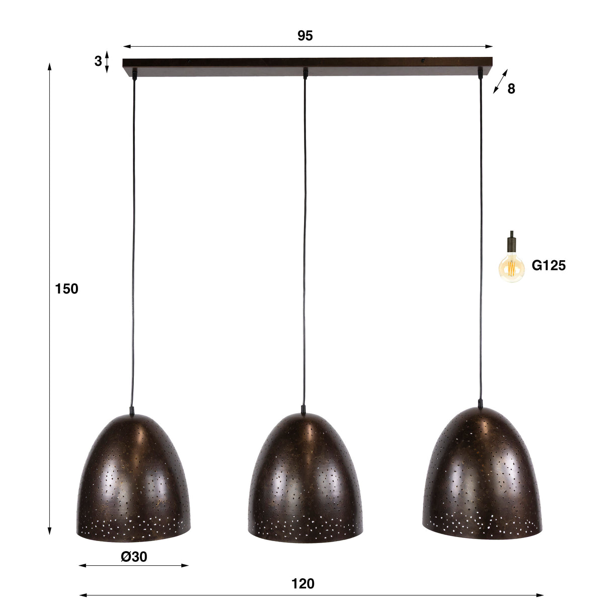 Pendelleuchte KOSMOS 3F – 3-flammig aus perforiertem Metall