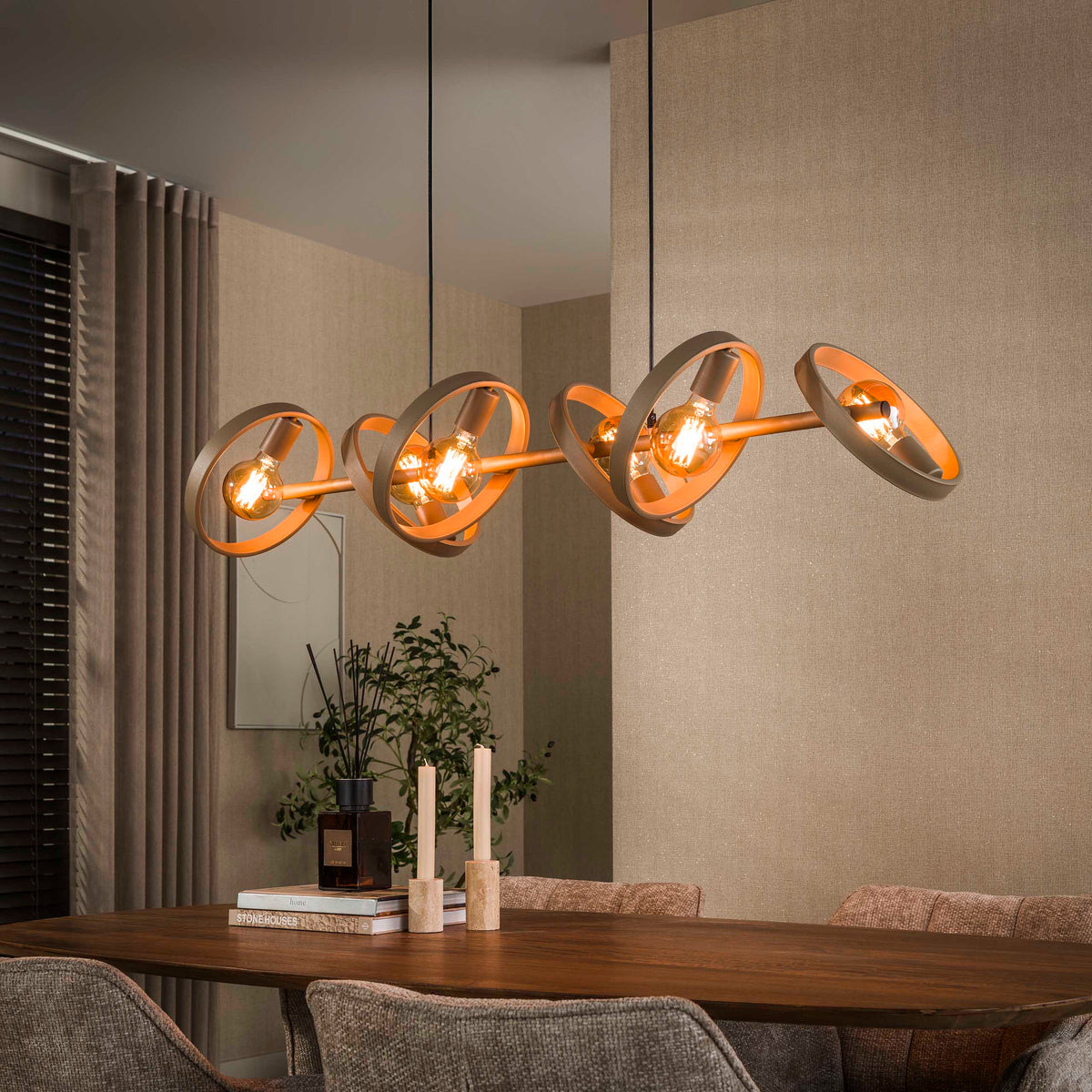 Pendelleuchte Hover Metallringe 6-Fassungen