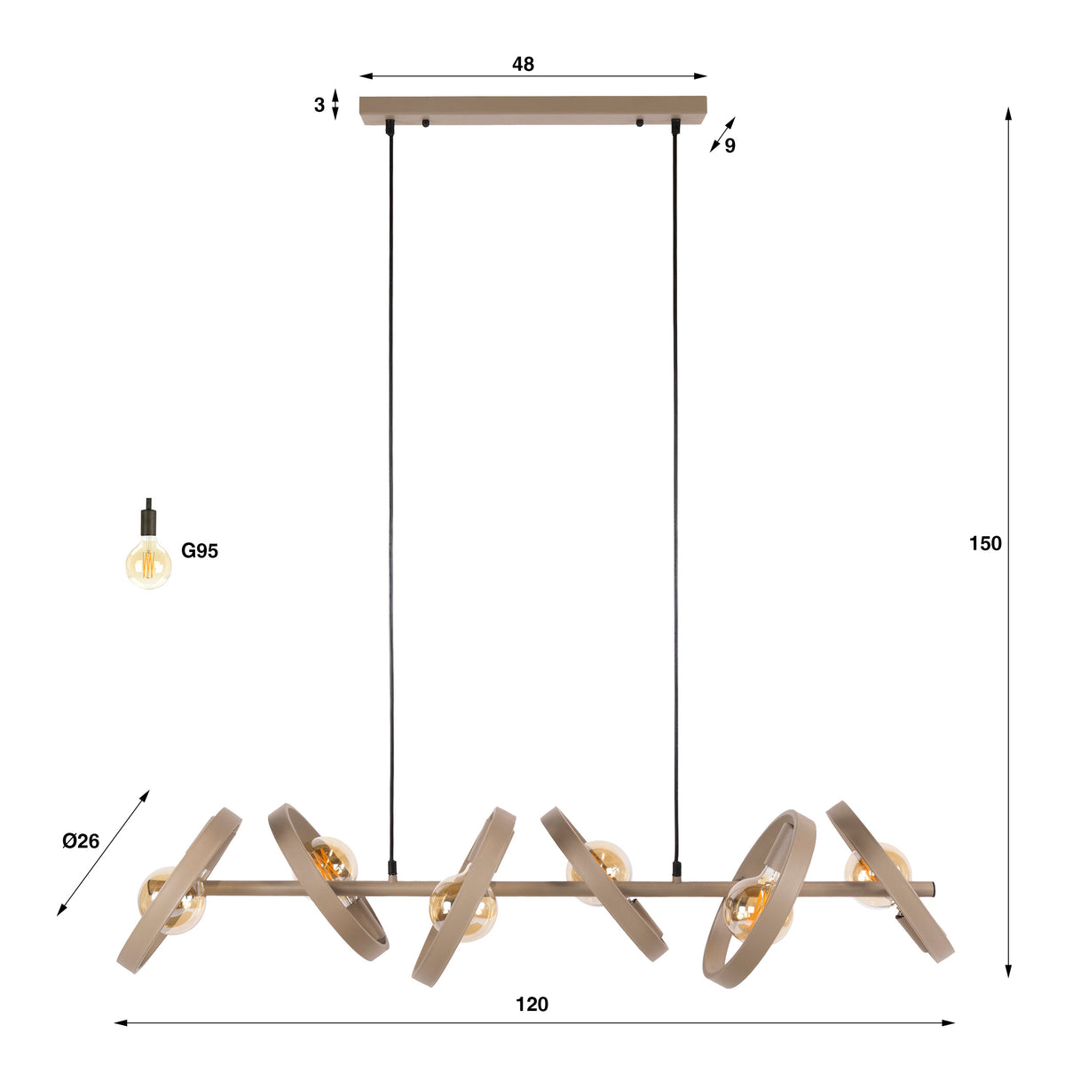 Pendelleuchte Hover Metallringe 6-Fassungen