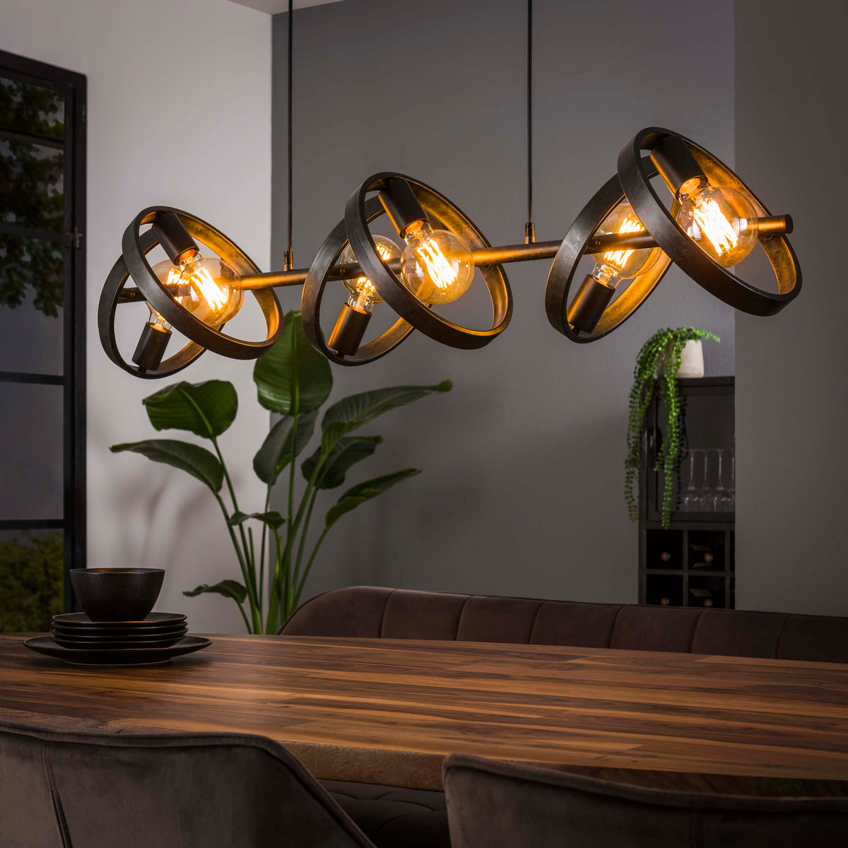 Pendelleuchte Hover Metallringe 6-Fassungen