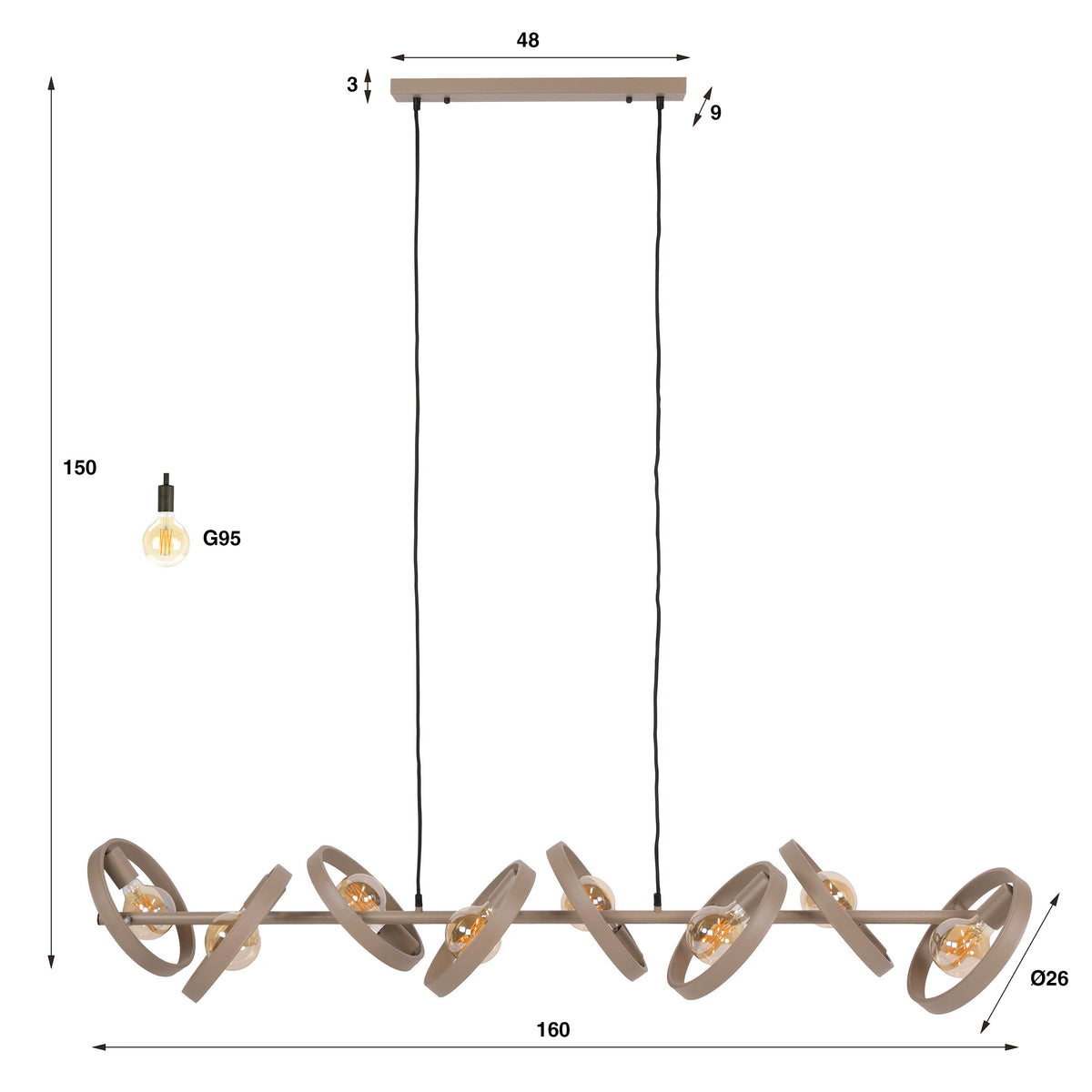Pendelleuchte Hover Metallringe 8-Fassungen