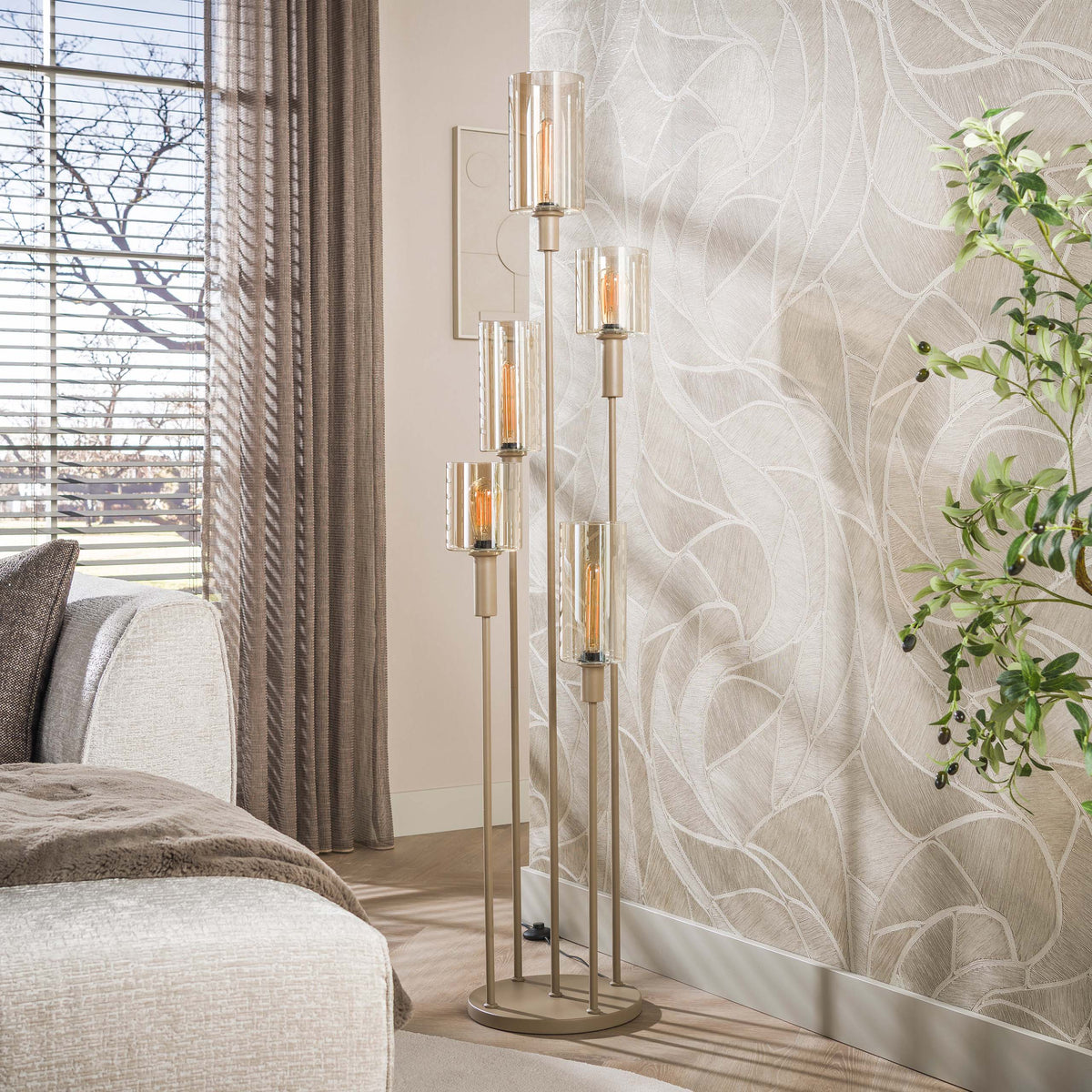 EUPHORIA Handcrafted driftwood table lamp 45cm beige with linen shade