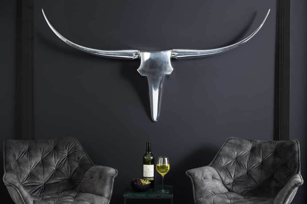 Moderne Design Wanddekoration BULL XL 120cm silber Aluminium Stierkopf