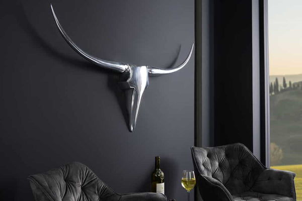 Moderne Design Wanddekoration BULL XL 120cm silber Aluminium Stierkopf