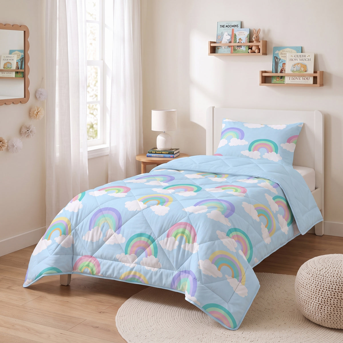 Kinderbettdecke 2-in-1 mit integriertem Bezug, inkl. Kissenbezug –verschiedene Designs