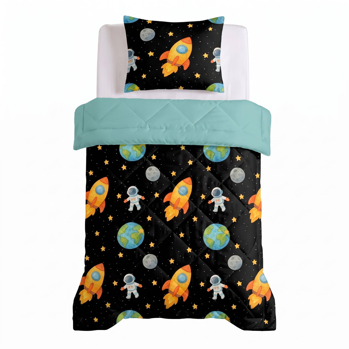 Kinderbettdecke 2-in-1 mit integriertem Bezug, inkl. Kissenbezug –verschiedene Designs