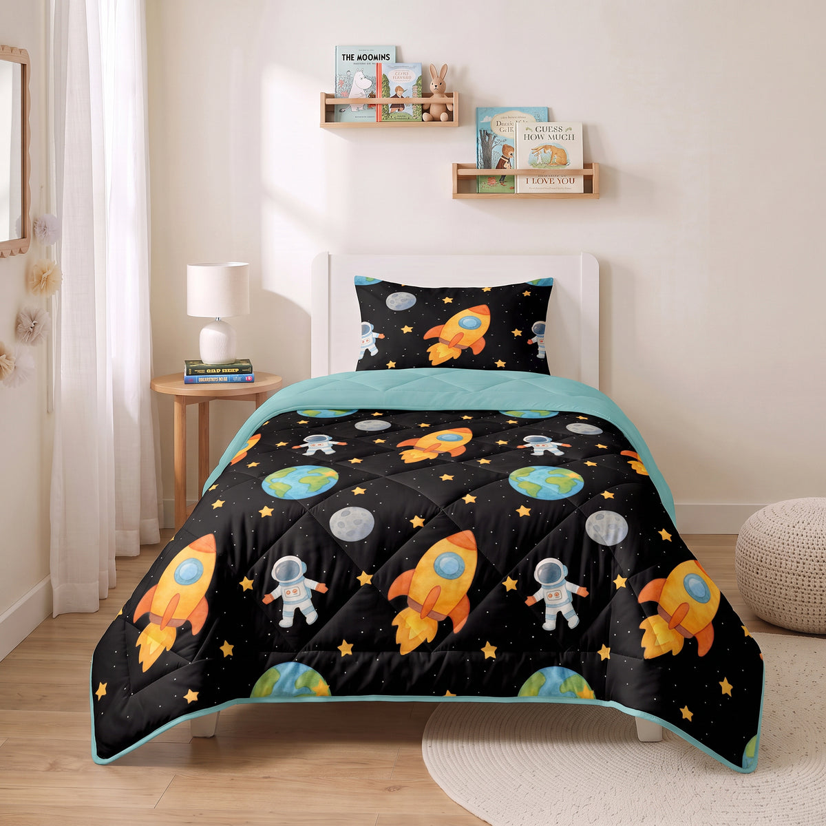 Kinderbettdecke 2-in-1 mit integriertem Bezug, inkl. Kissenbezug –verschiedene Designs