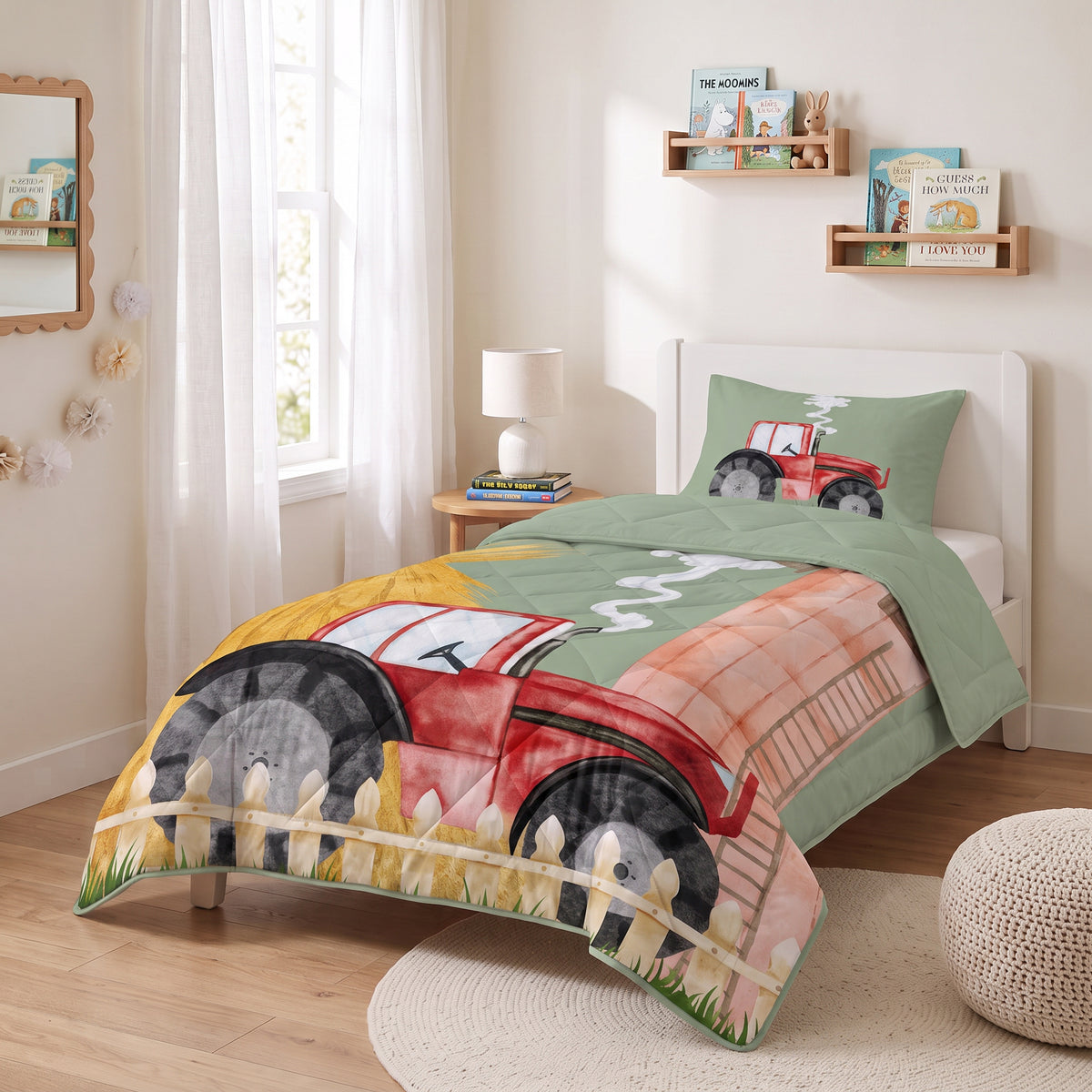 Kinderbettdecke 2-in-1 mit integriertem Bezug, inkl. Kissenbezug –verschiedene Designs
