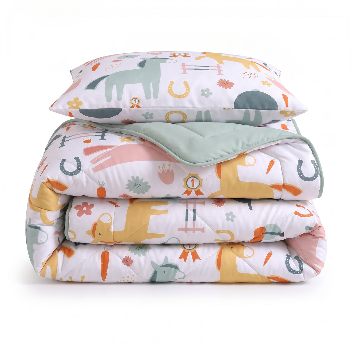 Kinderbettdecke 2-in-1 mit integriertem Bezug, inkl. Kissenbezug –verschiedene Designs