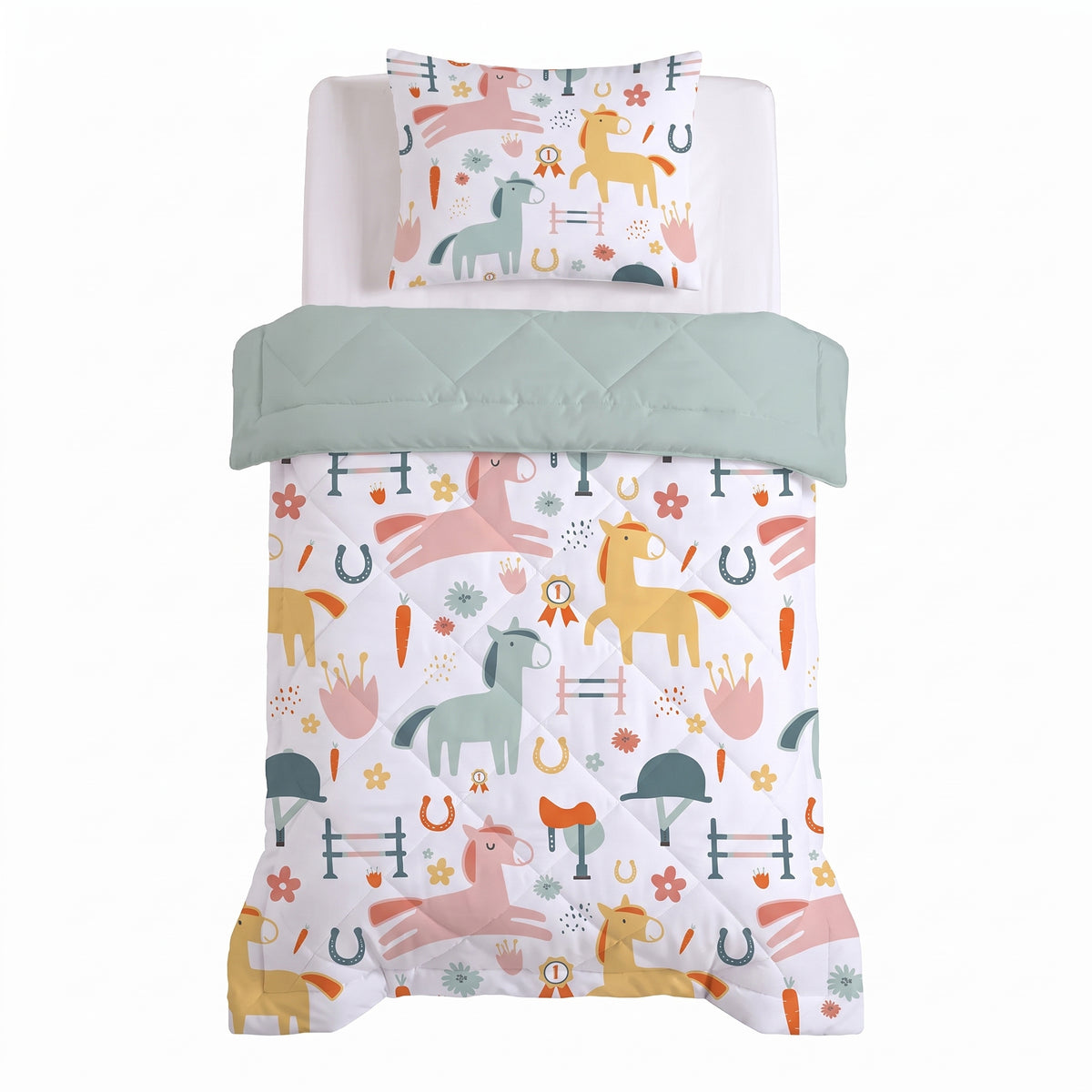 Kinderbettdecke 2-in-1 mit integriertem Bezug, inkl. Kissenbezug –verschiedene Designs
