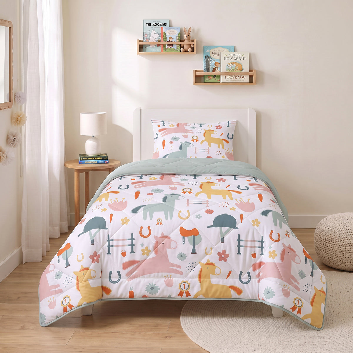 Kinderbettdecke 2-in-1 mit integriertem Bezug, inkl. Kissenbezug –verschiedene Designs