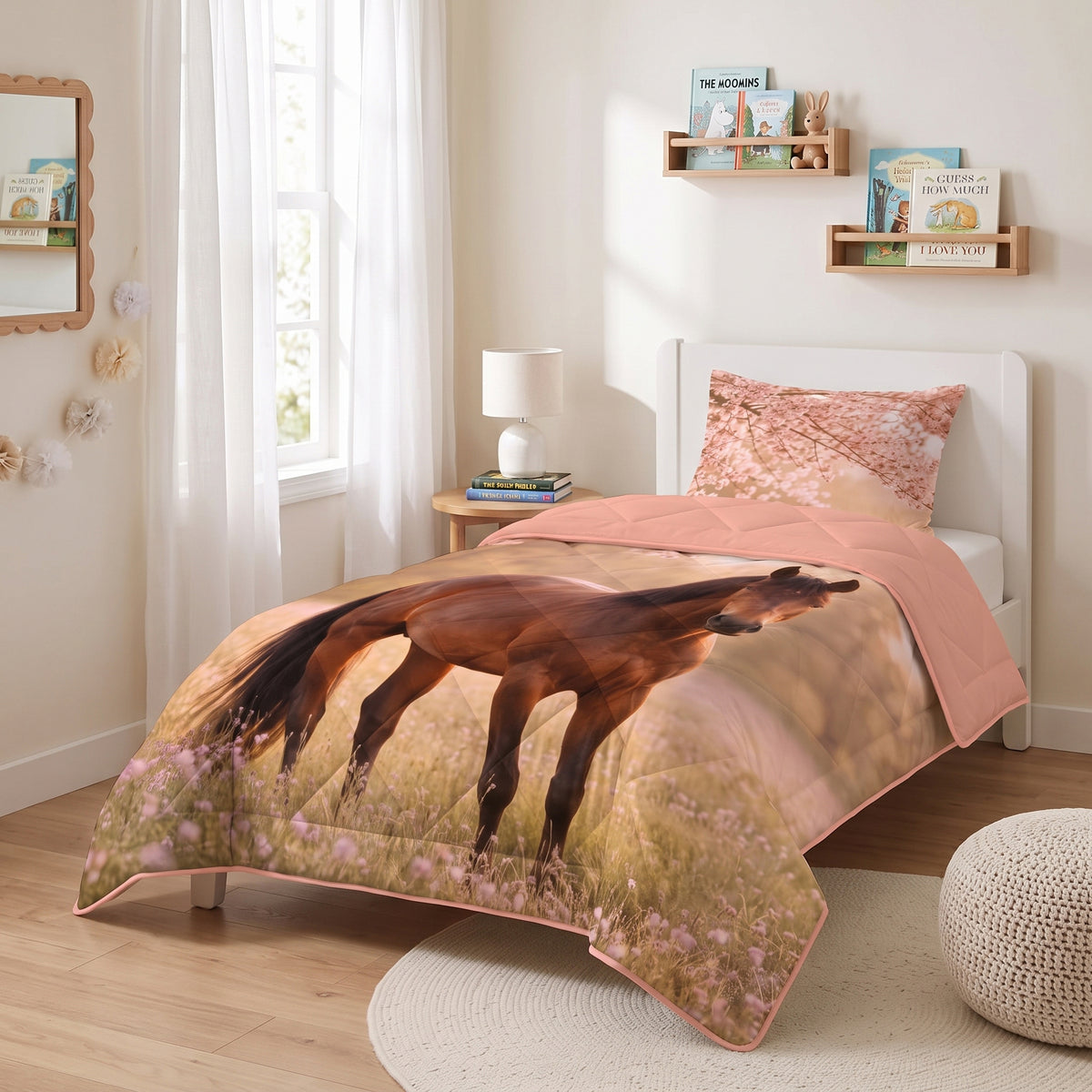 Kinderbettdecke 2-in-1 mit integriertem Bezug, inkl. Kissenbezug –verschiedene Designs