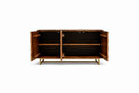 Sideboard 145 cm 3D-Wabenstruktur braun Akazienholz Metall gold