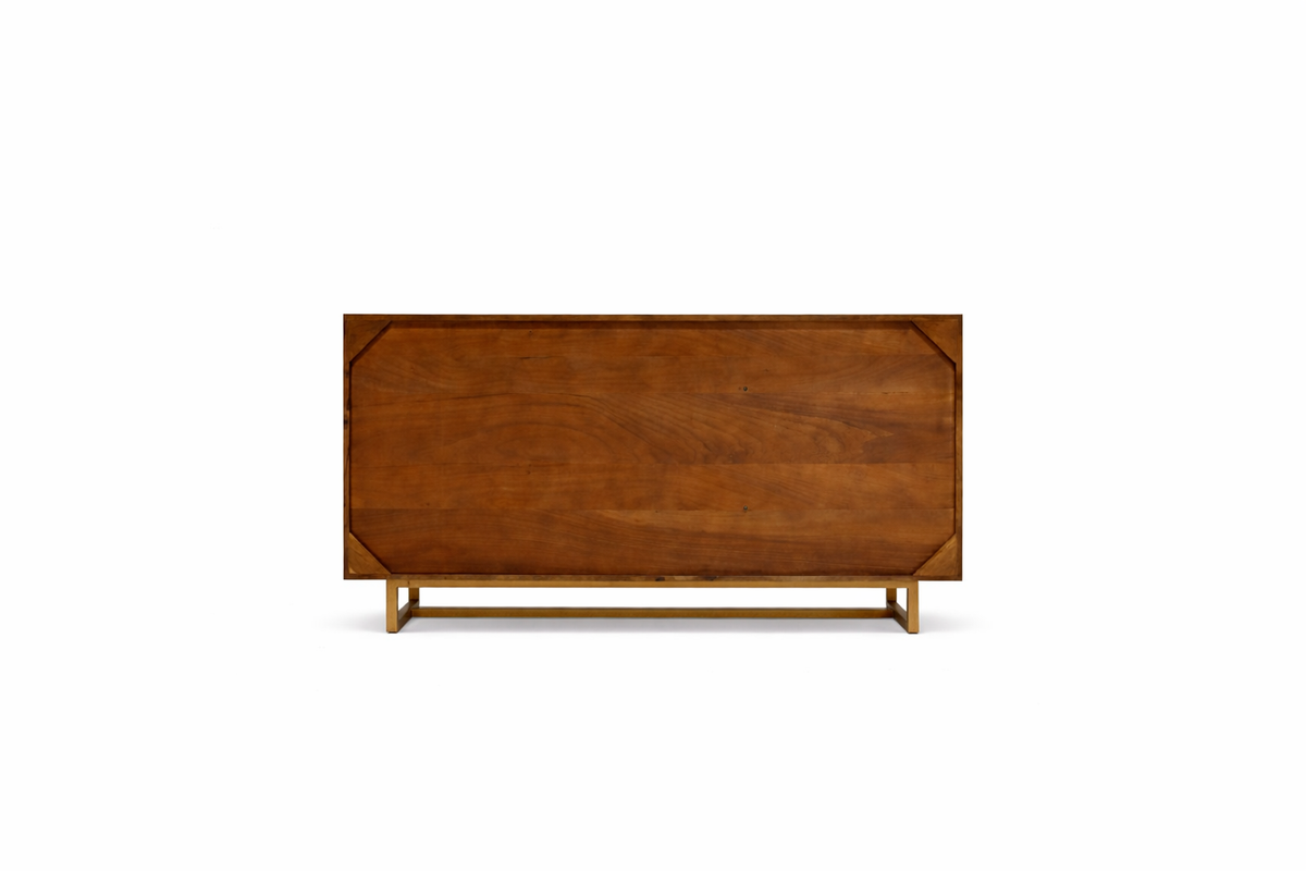 Sideboard 145 cm 3D-Wabenstruktur braun Akazienholz Metall gold