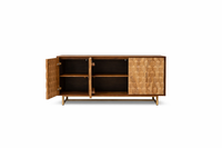 Sideboard 145 cm 3D-Wabenstruktur braun Akazienholz Metall gold