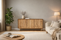 Sideboard 145 cm 3D-Wabenstruktur braun Akazienholz Metall gold