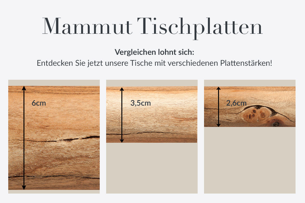 Massivholz Esstisch MAMMUT NATURE Akazie X-Gestell schwarz Baumkante 6cm Tischplatte