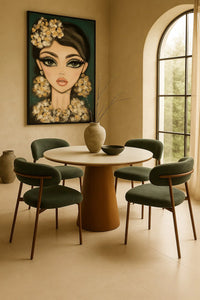 GAGAN Esstisch rund Keramik Marmordesign weiß 120 cm Nussbaum