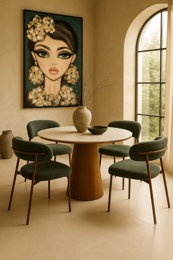 GAGAN Esstisch rund Keramik Marmordesign weiß 120 cm Nussbaum