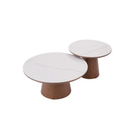 GAGAN Couchtisch Keramik Marmordesign Rund weiß Nussbaum