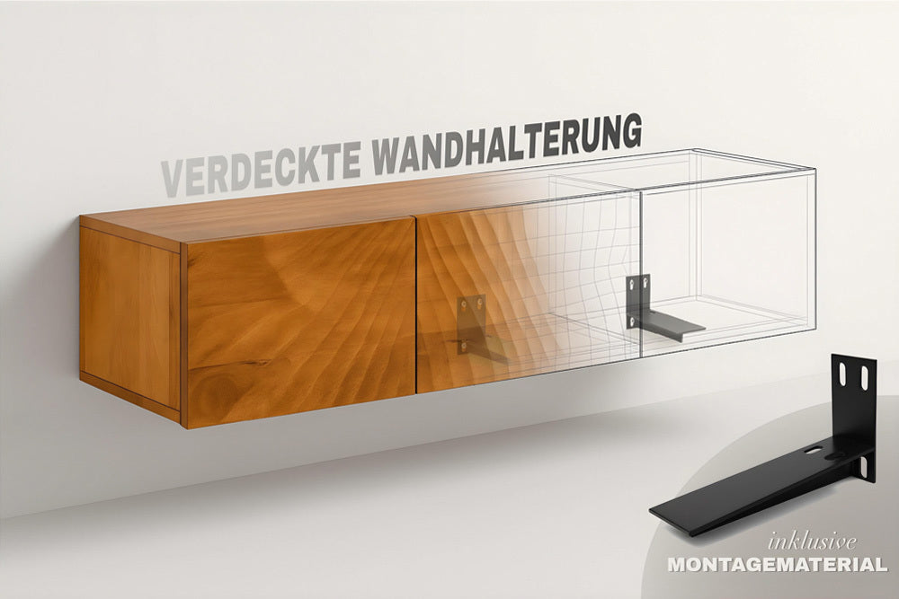 Hängendes TV-Lowboard VULCANO 160cm schwarz Mangoholz massiv