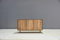 Sideboard 145 cm 3D-Wabenstruktur braun Akazienholz Metall gold