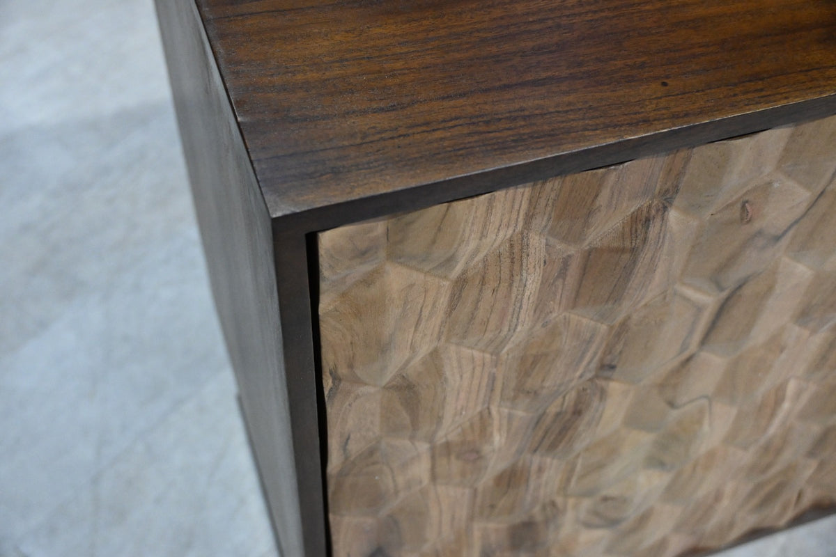 Sideboard 145 cm 3D-Wabenstruktur braun Akazienholz Metall gold