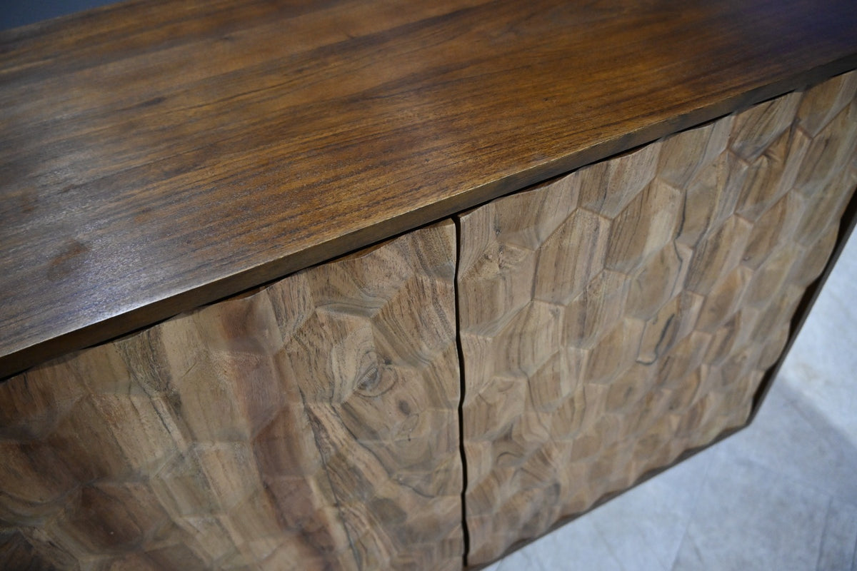 Sideboard 145 cm 3D-Wabenstruktur braun Akazienholz Metall gold