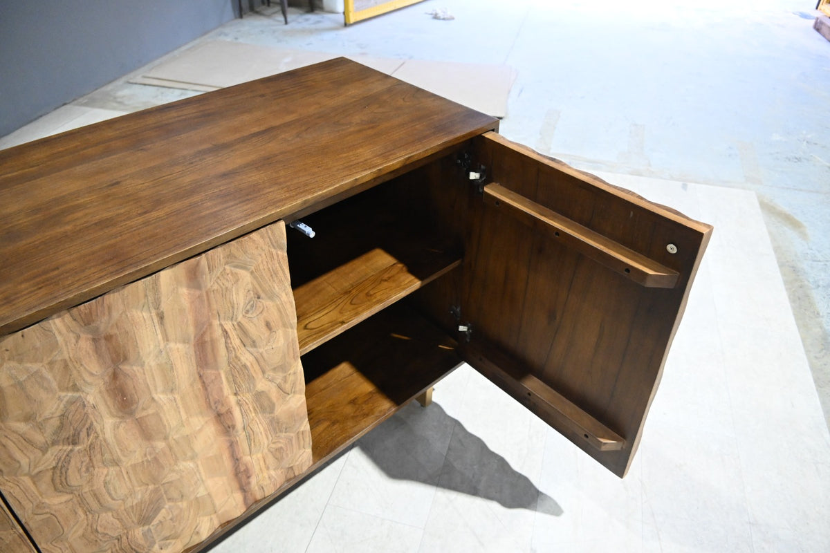 Sideboard 145 cm 3D-Wabenstruktur braun Akazienholz Metall gold