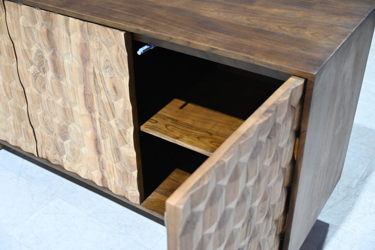 Sideboard 145 cm 3D-Wabenstruktur braun Akazienholz Metall gold