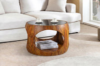 Runder Couchtisch ORGANIC LOOP 60cm braun stone finish Sheeshamholz Glas schwarz