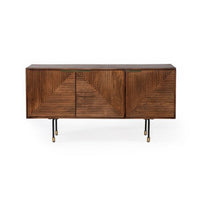 FLUTED  Sideboard 154 cm braun Mangoholz Riffeloptik Metallfüße schwarz-gold