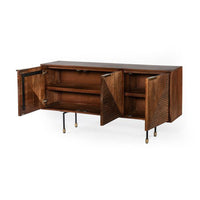 FLUTED  Sideboard 154 cm braun Mangoholz Riffeloptik Metallfüße schwarz-gold