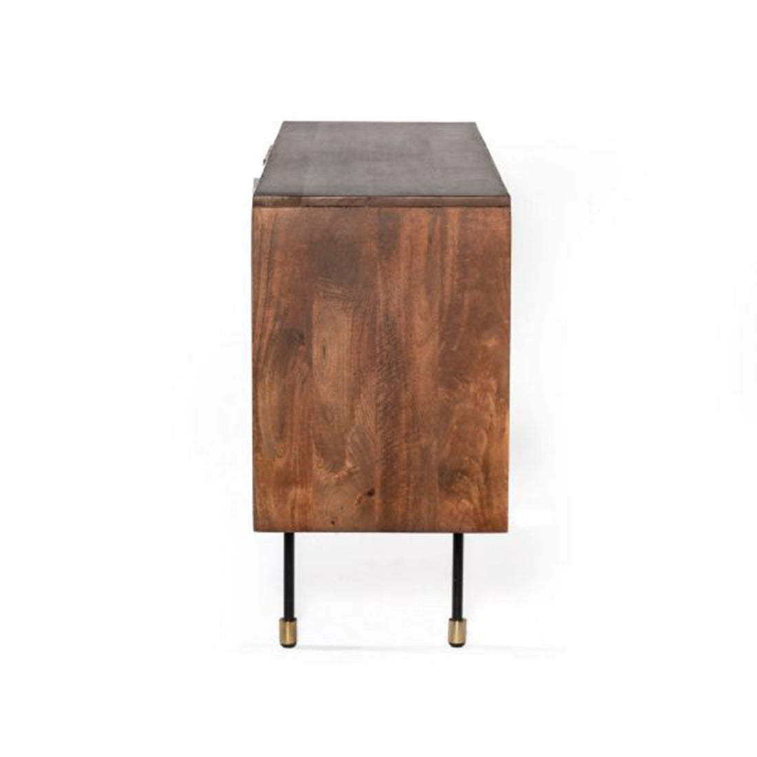 FLUTED  Sideboard 154 cm braun Mangoholz Riffeloptik Metallfüße schwarz-gold