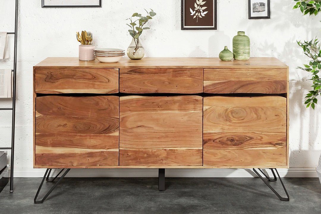 Sideboard LIVING EDGE Massives Sideboard 160cm Akazienholz mit Baumkante