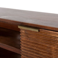 FLUTED TV-Board Lowboard 270 braun Mangoholz Riffeloptik Metallfüße schwarz-gold