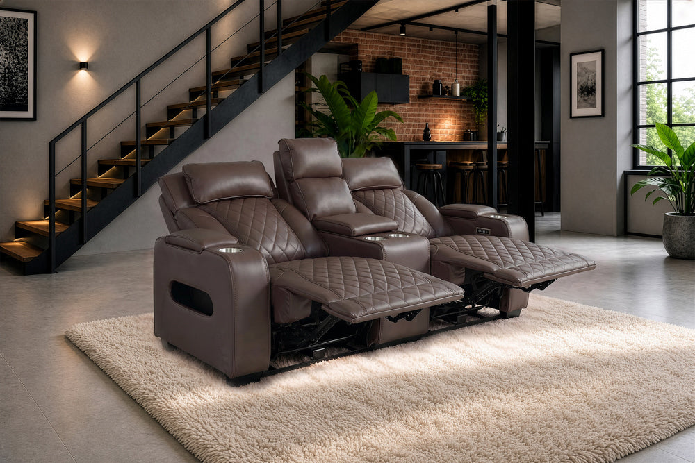 Elektrischer 2er Kinosessel HOLLYWOOD Kunstleder Relaxfunktion Getränkehalter