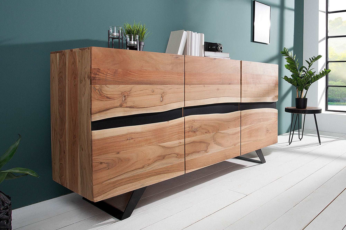 AMAZONAS Massives Sideboard 150cm Akazie Metall Baumkante