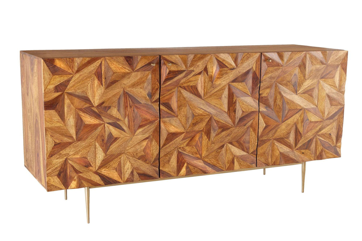 ALPINE Massives Sideboard 145cm Sheesham stone finish Metall matt gold