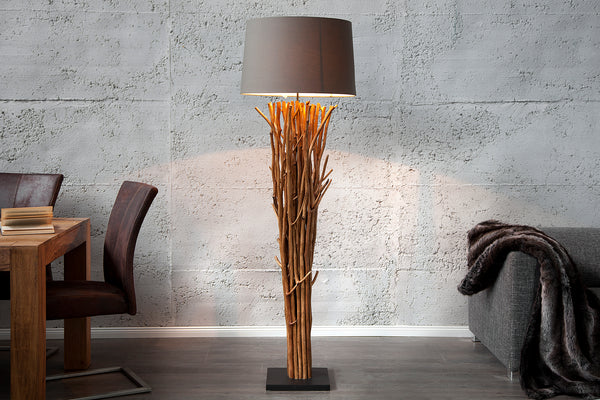 EUPHORIA Design Treibholz Stehlampe 180cm grau mit Leinenschirm