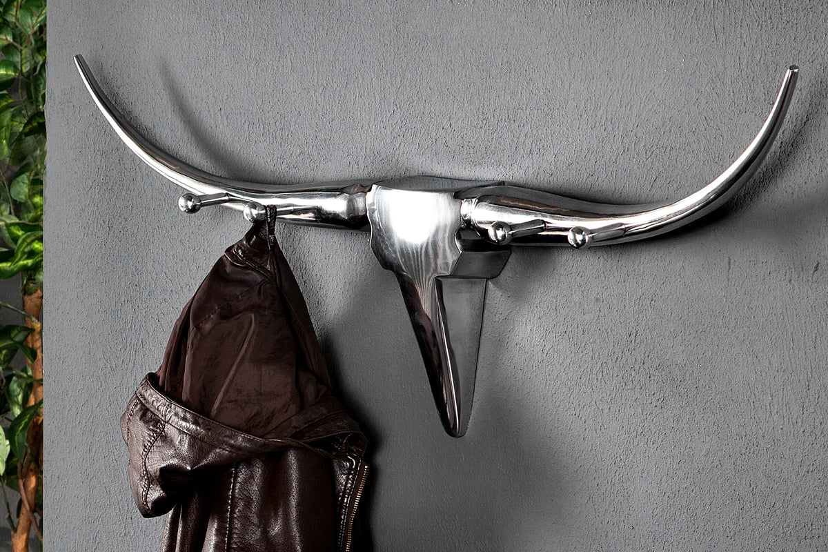 BULL Design Coat Rack 100cm Aluminum Wall Decoration Bull Head