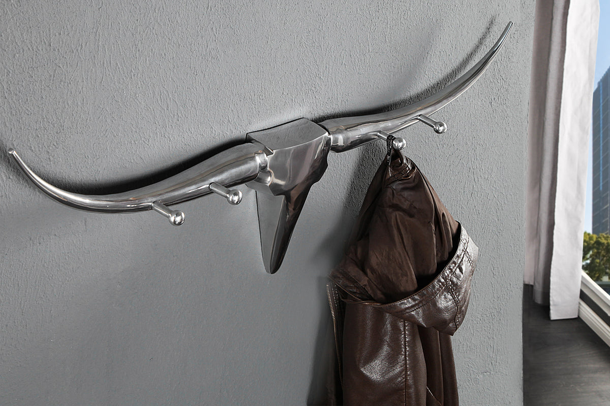 BULL Design Coat Rack 100cm Aluminum Wall Decoration Bull Head